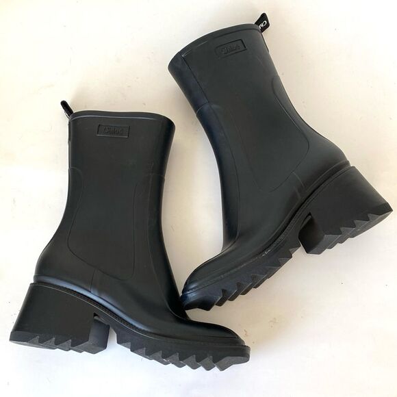 Chloé Black Rubbers Rain Boots EU 40 US 9 Urban Edgy Chunky Goth Grunge Runway - Picture 13 of 16